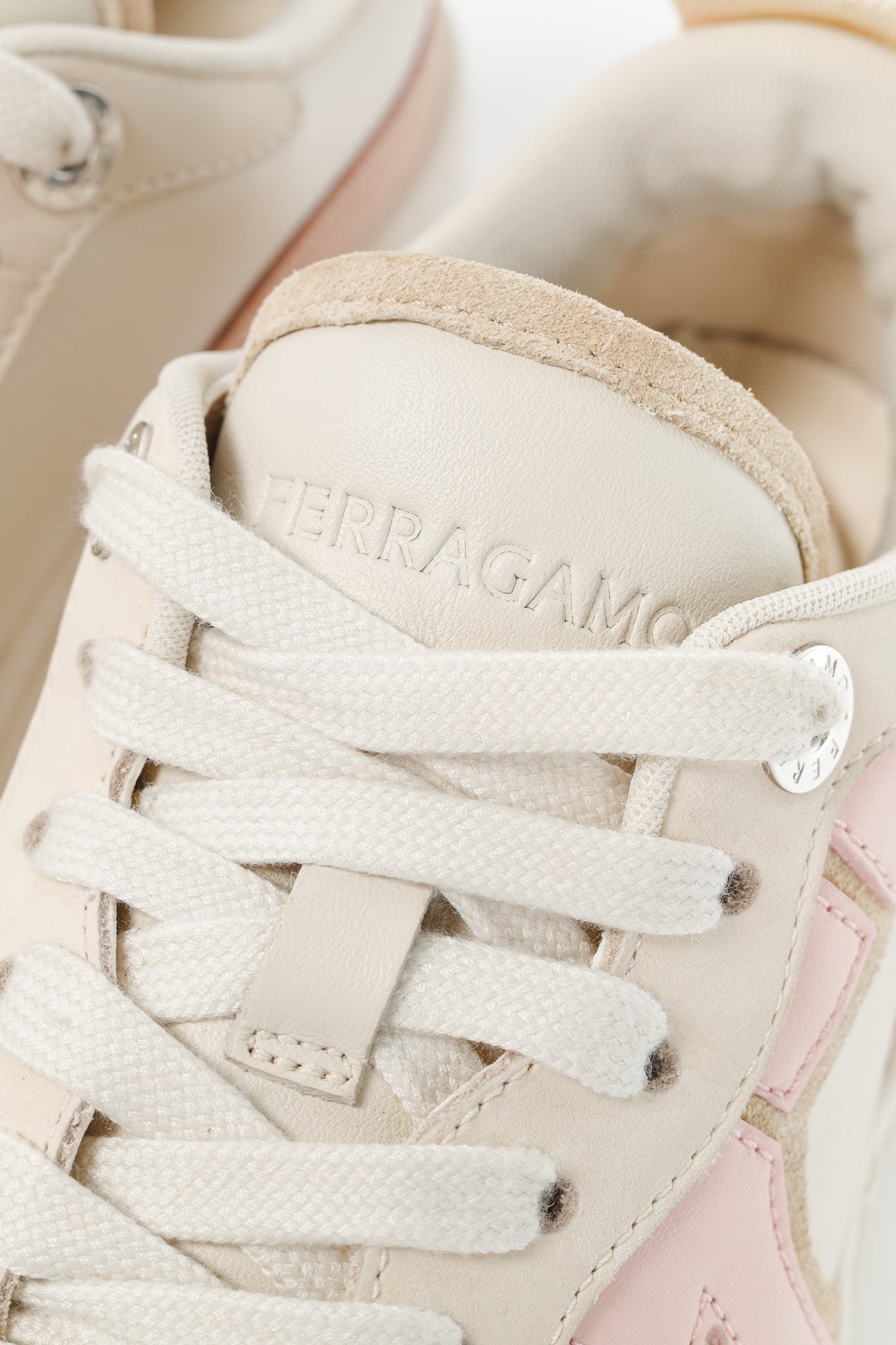 Ferragamo Dania Cream Gancini Lace-Up Leather Sneakers