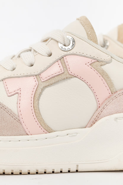 Ferragamo Dania Cream Gancini Lace-Up Leather Sneakers