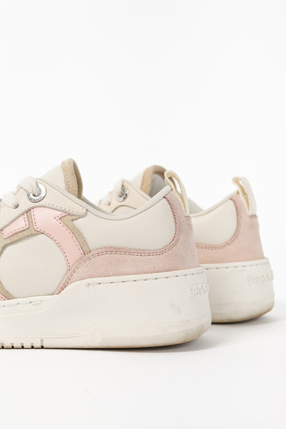 Ferragamo Dania Cream Gancini Lace-Up Leather Sneakers