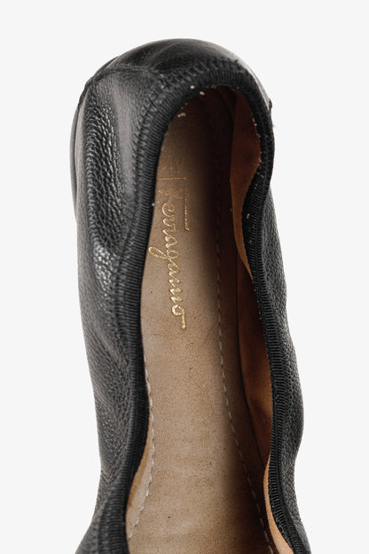Salvatore Ferragamo My Joy Black Leather Foldaway Ballet Flats