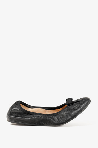 Salvatore Ferragamo My Joy Black Leather Foldaway Ballet Flats