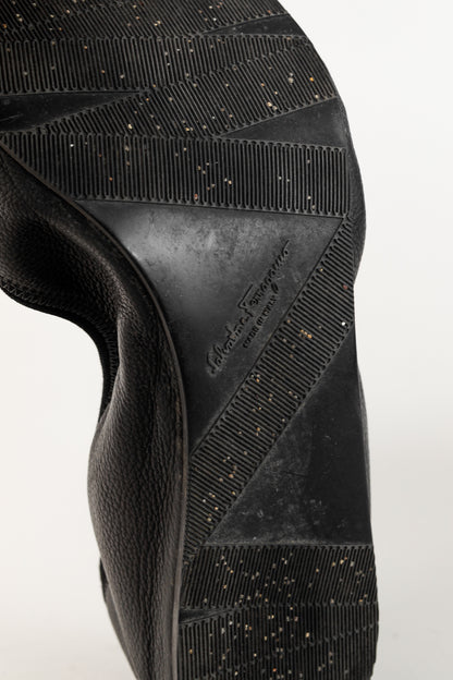 Salvatore Ferragamo My Joy Black Leather Foldaway Ballet Flats