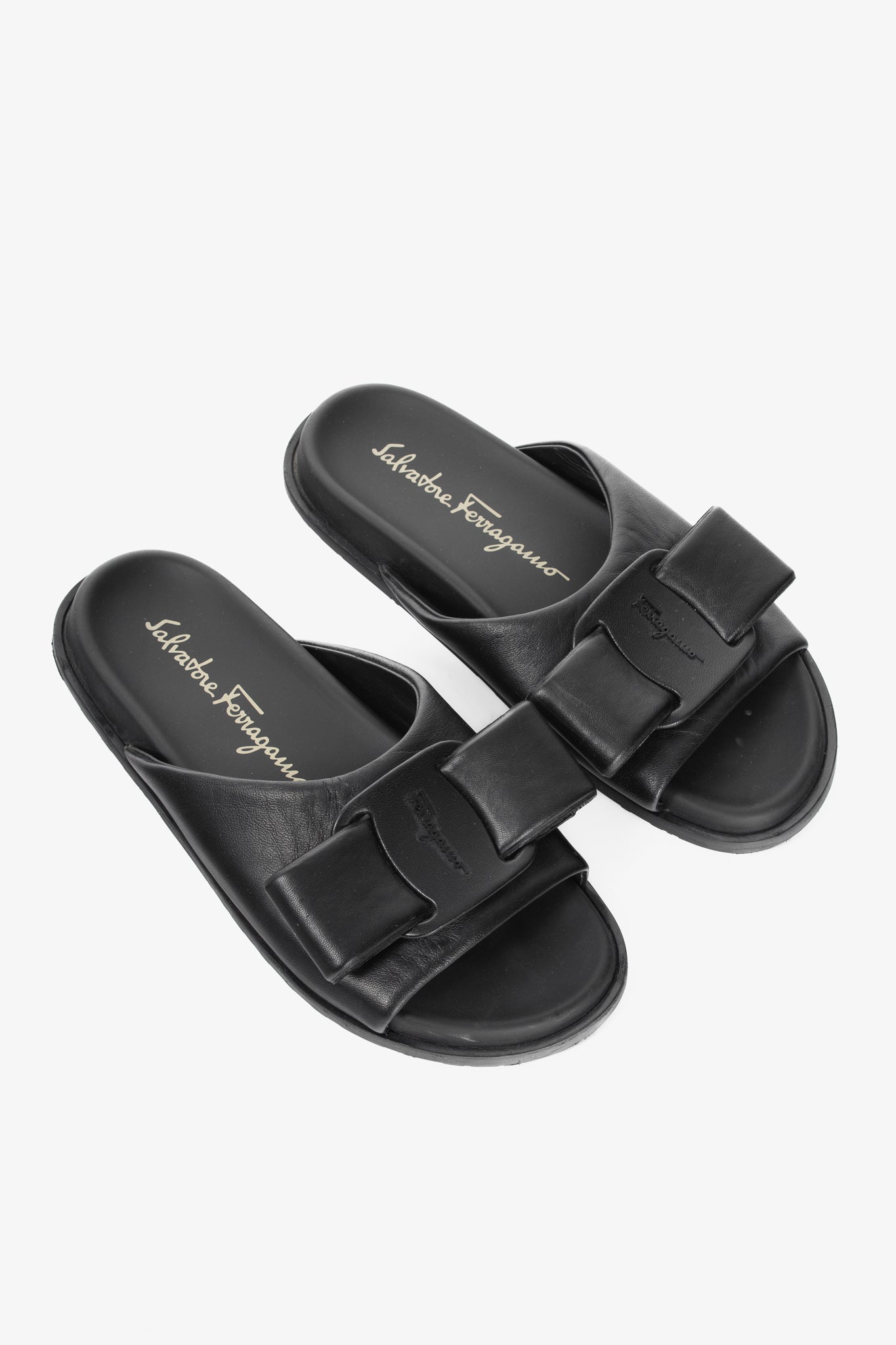 Salvatore Ferragamo Viva Black Leather Bow Mule Sandals