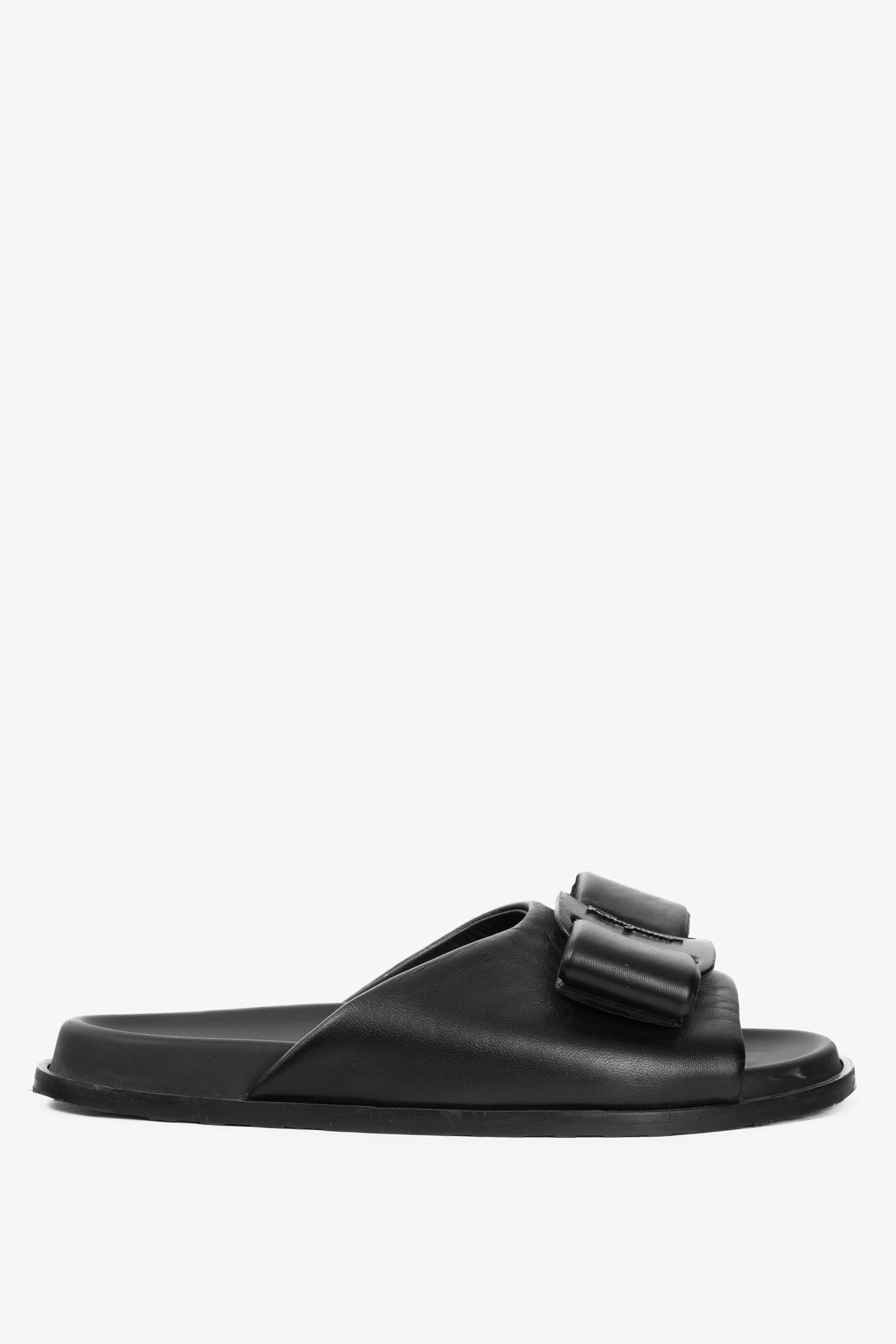 Salvatore Ferragamo Viva Black Leather Bow Mule Sandals