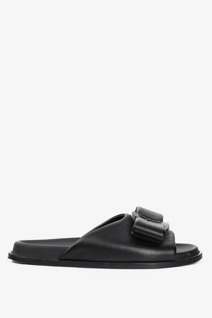 Salvatore Ferragamo Viva Black Leather Bow Mule Sandals