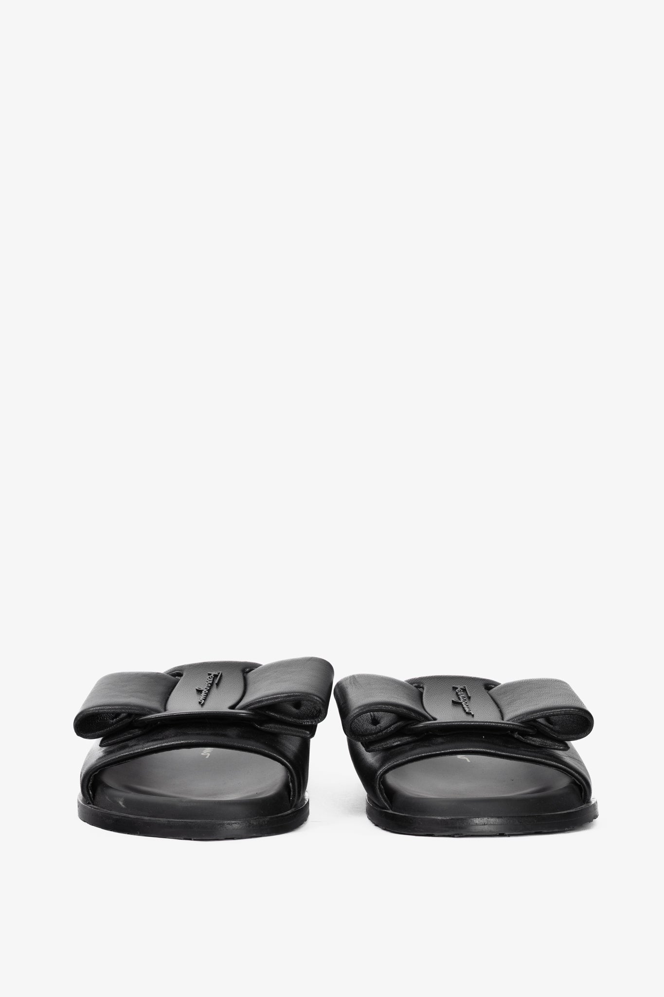 Salvatore Ferragamo Viva Black Leather Bow Mule Sandals