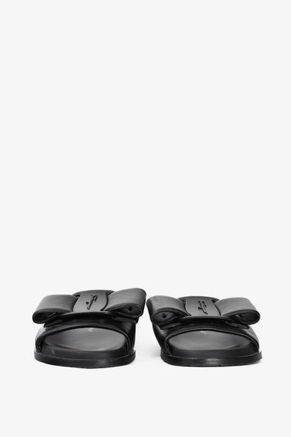 Salvatore Ferragamo Viva Black Leather Bow Mule Sandals