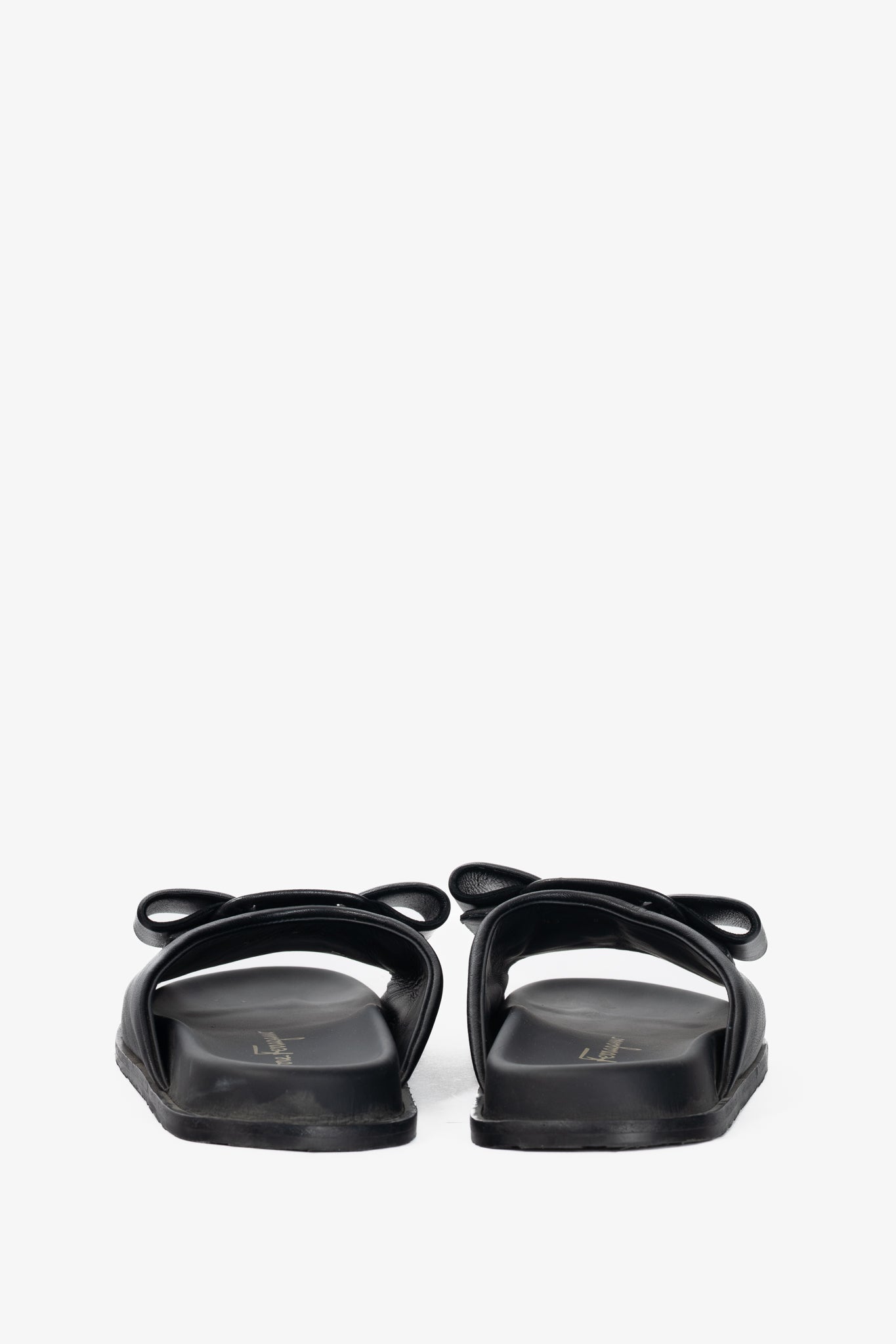 Salvatore Ferragamo Viva Black Leather Bow Mule Sandals