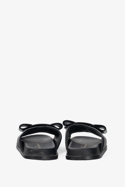Salvatore Ferragamo Viva Black Leather Bow Mule Sandals