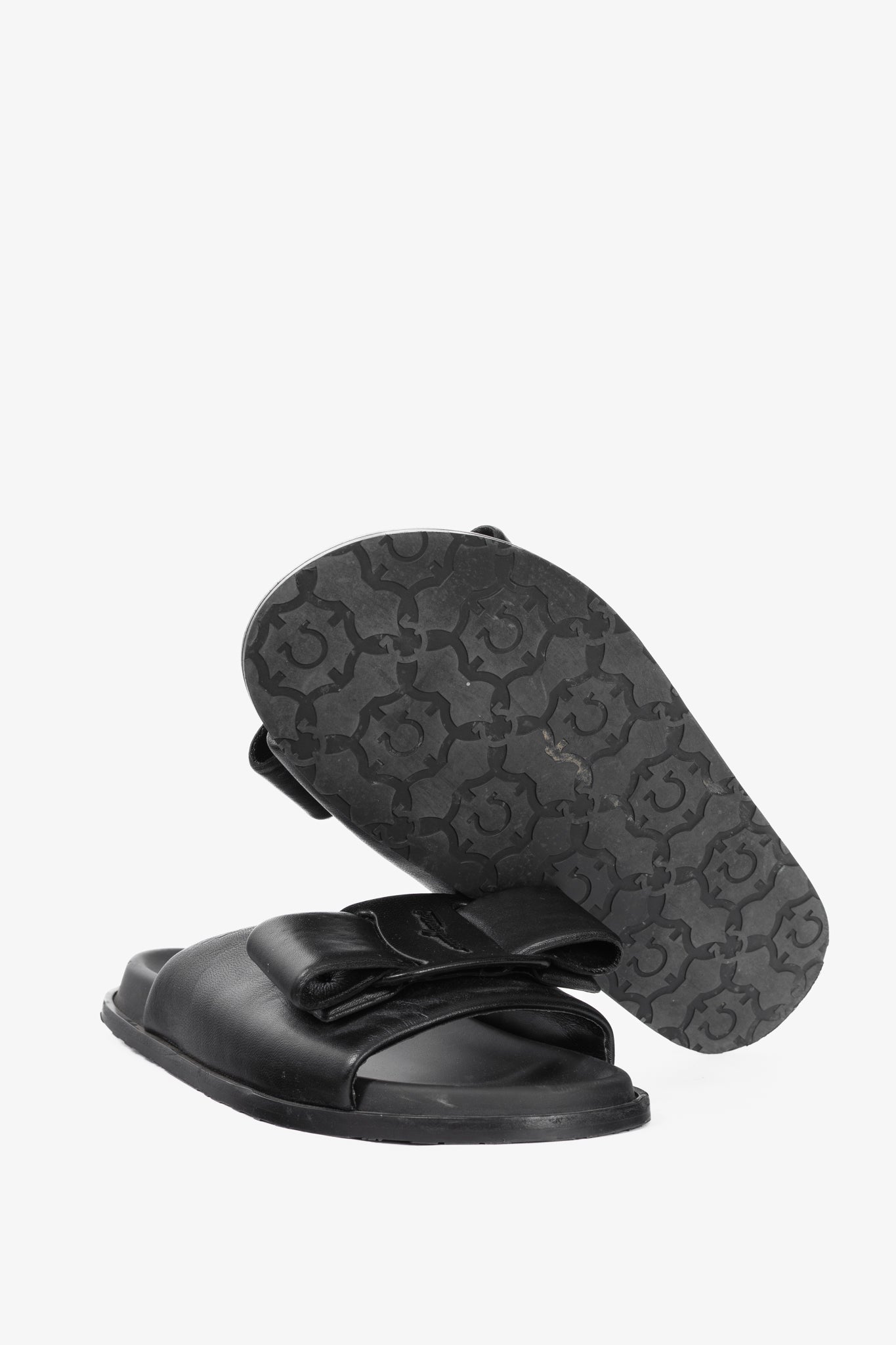 Salvatore Ferragamo Viva Black Leather Bow Mule Sandals