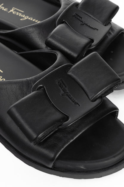 Salvatore Ferragamo Viva Black Leather Bow Mule Sandals