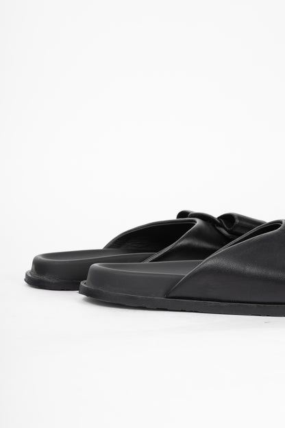 Salvatore Ferragamo Viva Black Leather Bow Mule Sandals
