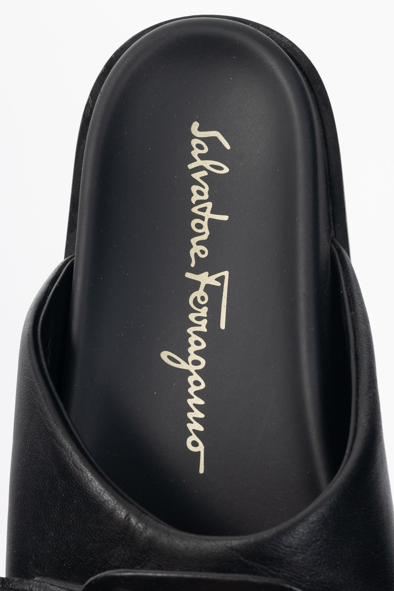 Salvatore Ferragamo Viva Black Leather Bow Mule Sandals