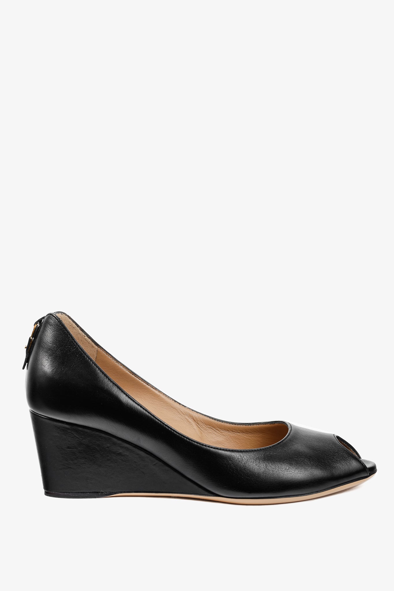 Salvatore Ferragamo Pearlette Black Peep-Toe Wedge Heels