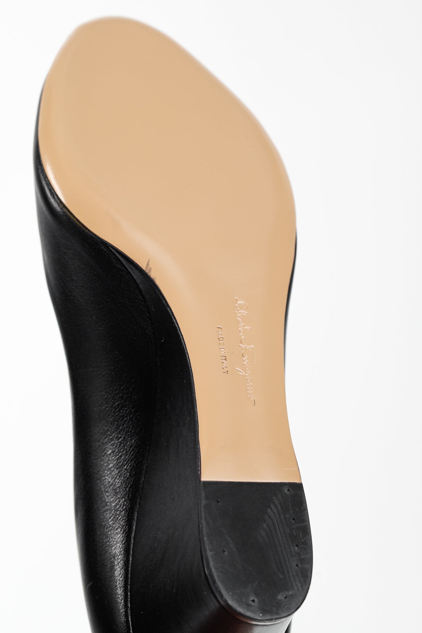 Salvatore Ferragamo Pearlette Black Peep-Toe Wedge Heels