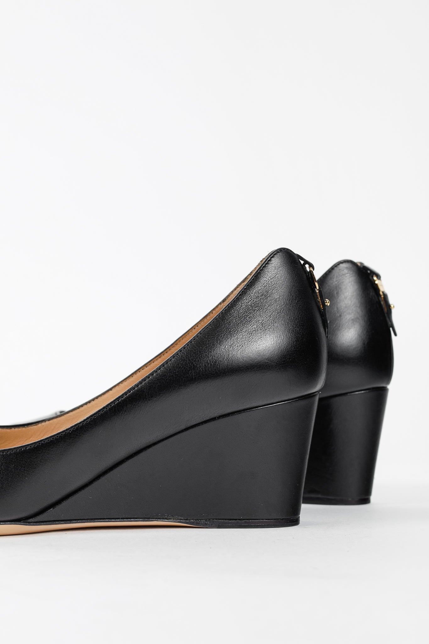 Salvatore Ferragamo Pearlette Black Peep-Toe Wedge Heels