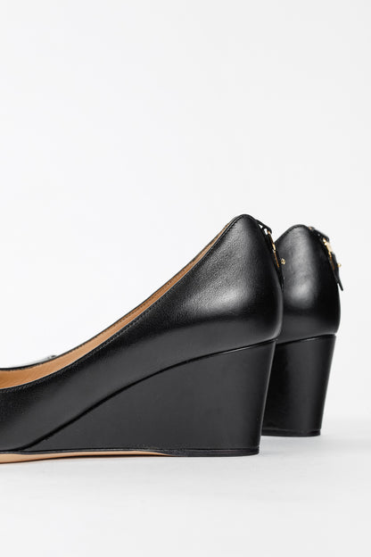 Salvatore Ferragamo Pearlette Black Peep-Toe Wedge Heels