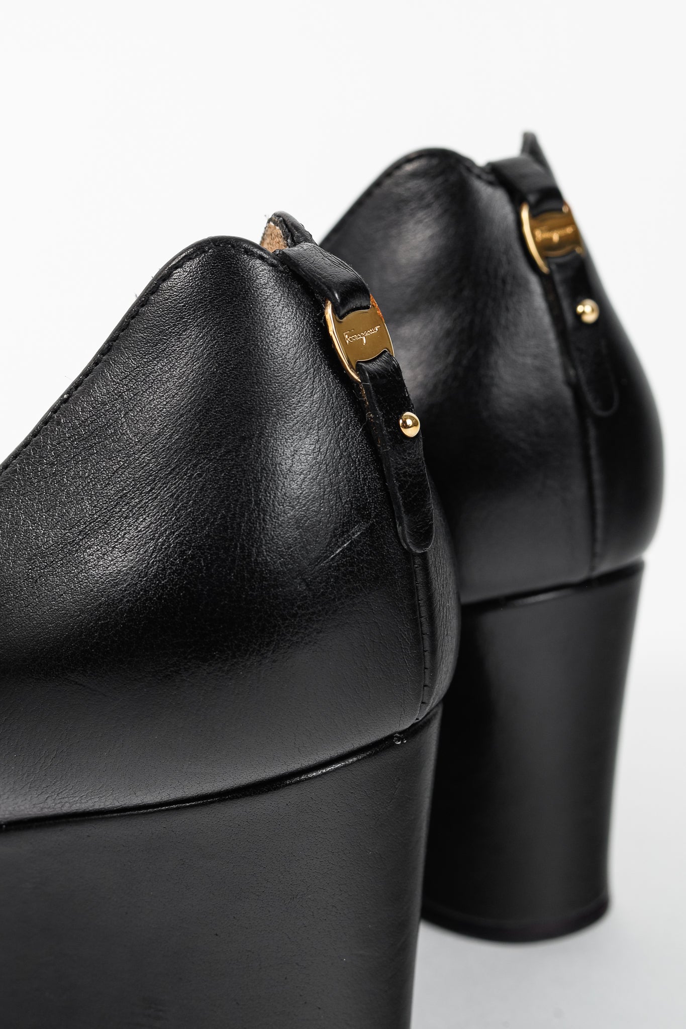 Salvatore Ferragamo Pearlette Black Peep-Toe Wedge Heels