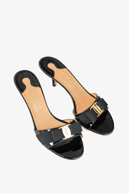 Salvatore Ferragamo Glory Nero Patent Calf Bow Mules