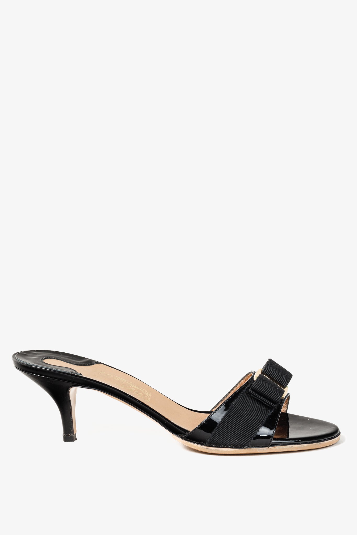 Salvatore Ferragamo Glory Nero Patent Calf Bow Mules