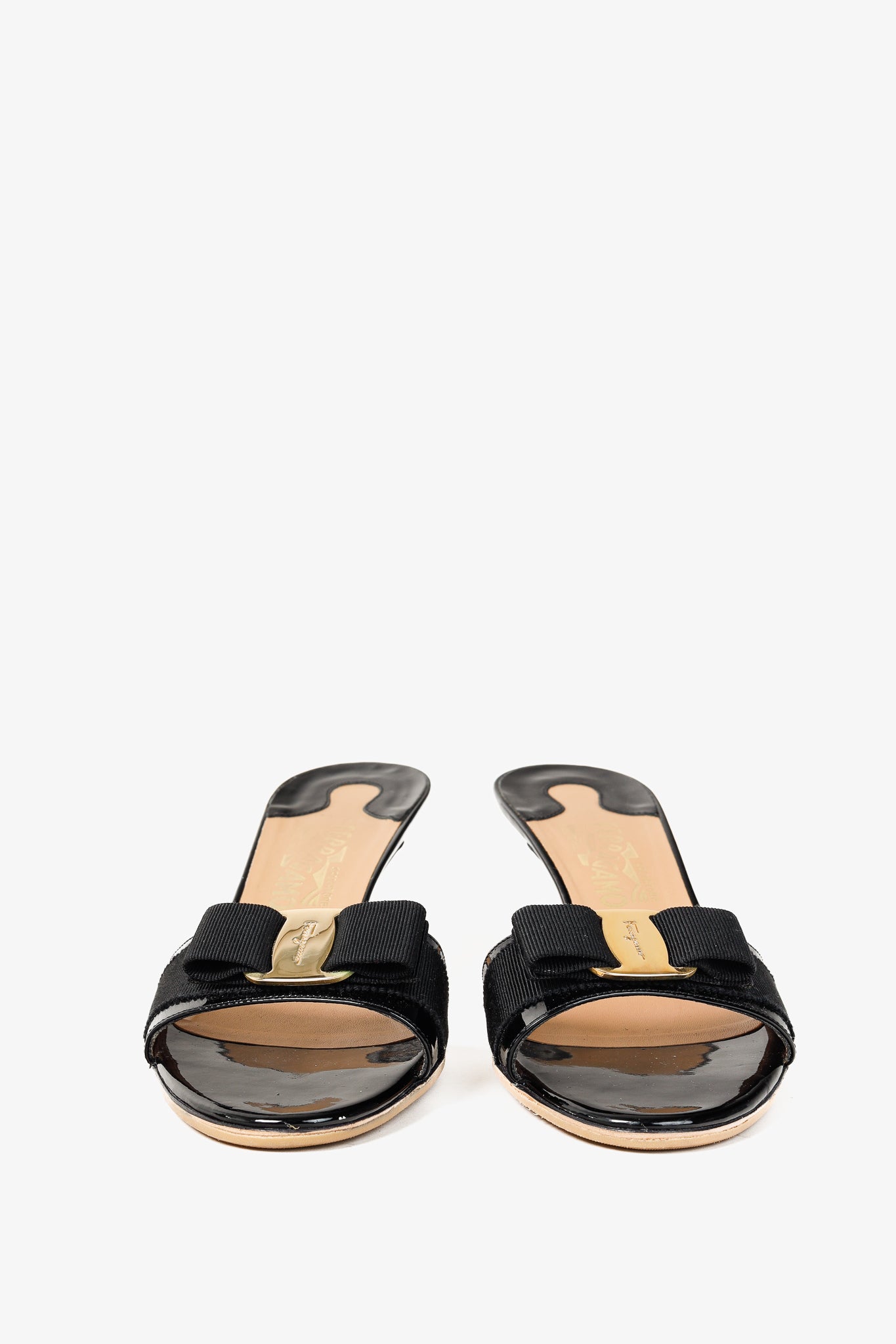 Salvatore Ferragamo Glory Nero Patent Calf Bow Mules