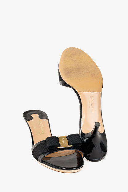 Salvatore Ferragamo Glory Nero Patent Calf Bow Mules