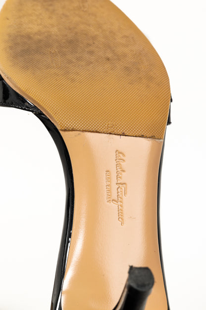 Salvatore Ferragamo Glory Nero Patent Calf Bow Mules
