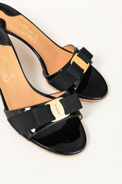Salvatore Ferragamo Glory Nero Patent Calf Bow Mules