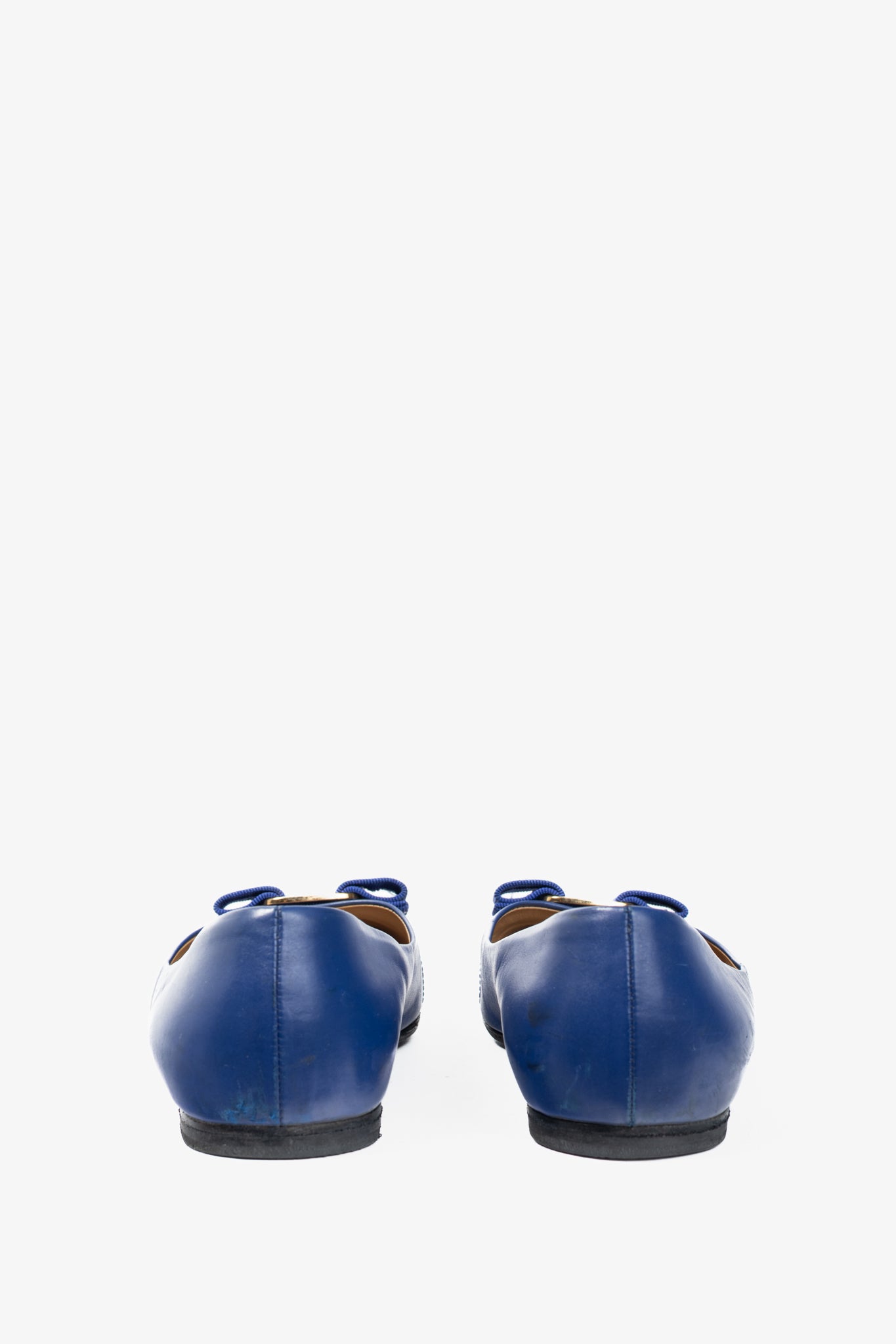 Salvatore Ferragamo Varina Blue Leather Bow Ballet Flats