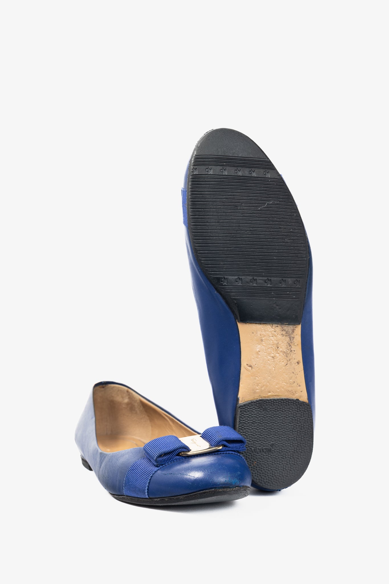 Salvatore Ferragamo Varina Blue Leather Bow Ballet Flats