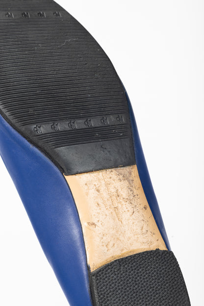 Salvatore Ferragamo Varina Blue Leather Bow Ballet Flats