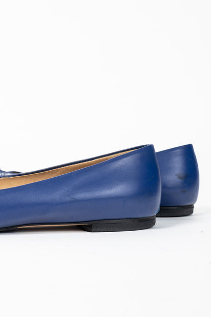Salvatore Ferragamo Varina Blue Leather Bow Ballet Flats