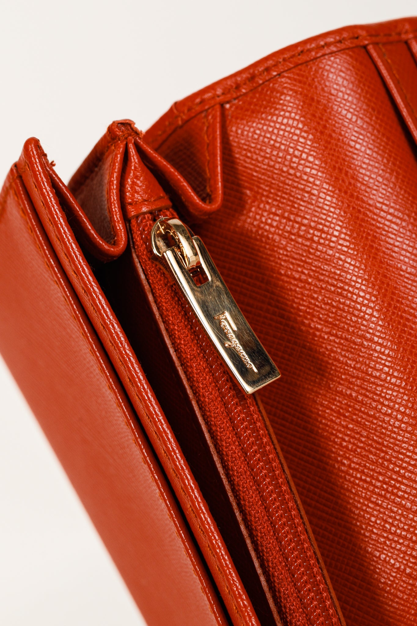 Salvatore Ferragamo Dark Orange Gancini Saffiano-Leather Continental Wallet