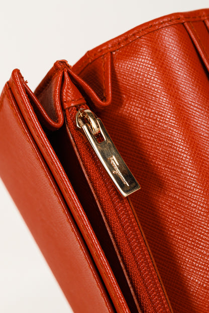 Salvatore Ferragamo Dark Orange Gancini Saffiano-Leather Continental Wallet