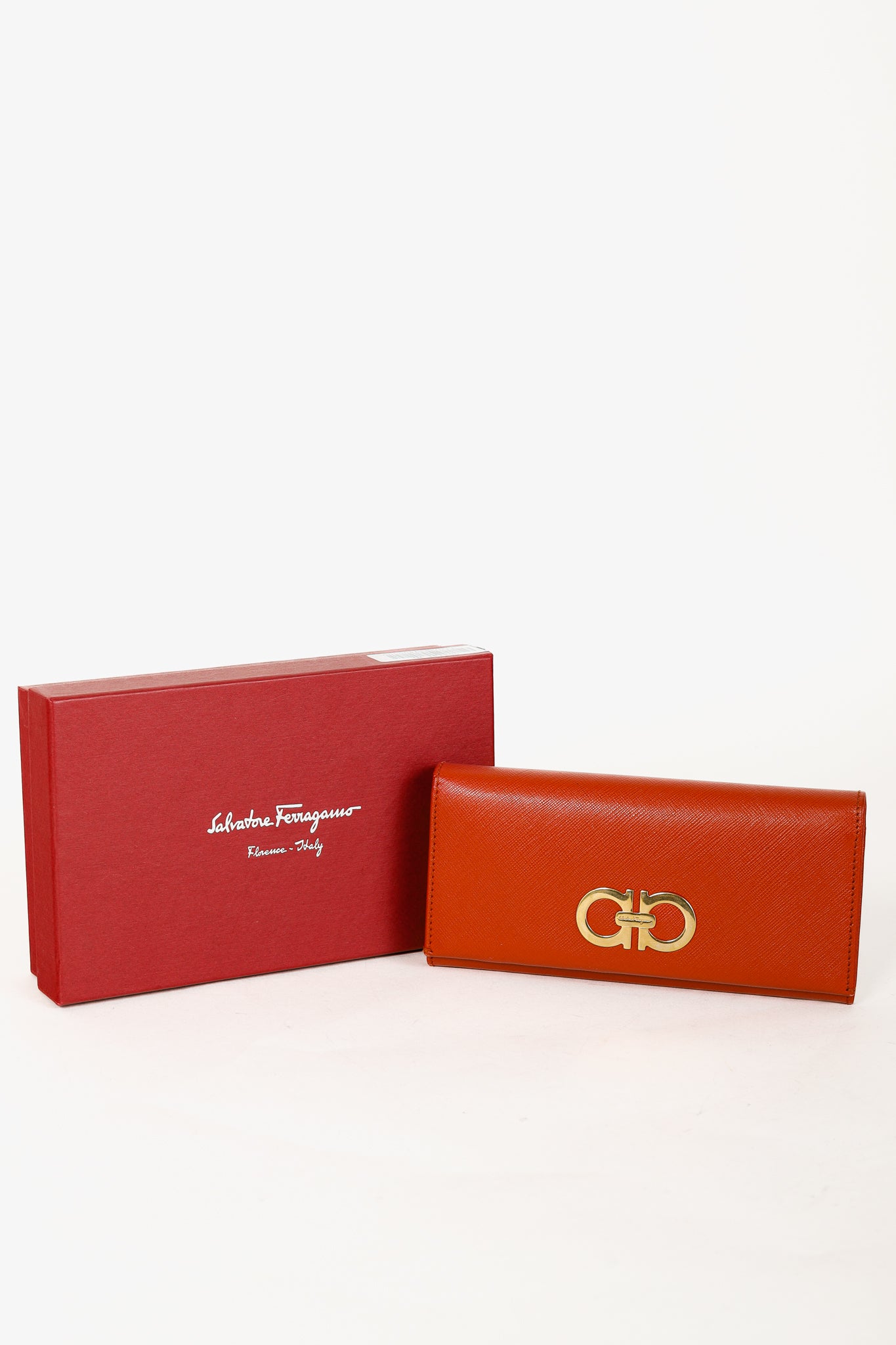 Salvatore Ferragamo Dark Orange Gancini Saffiano-Leather Continental Wallet