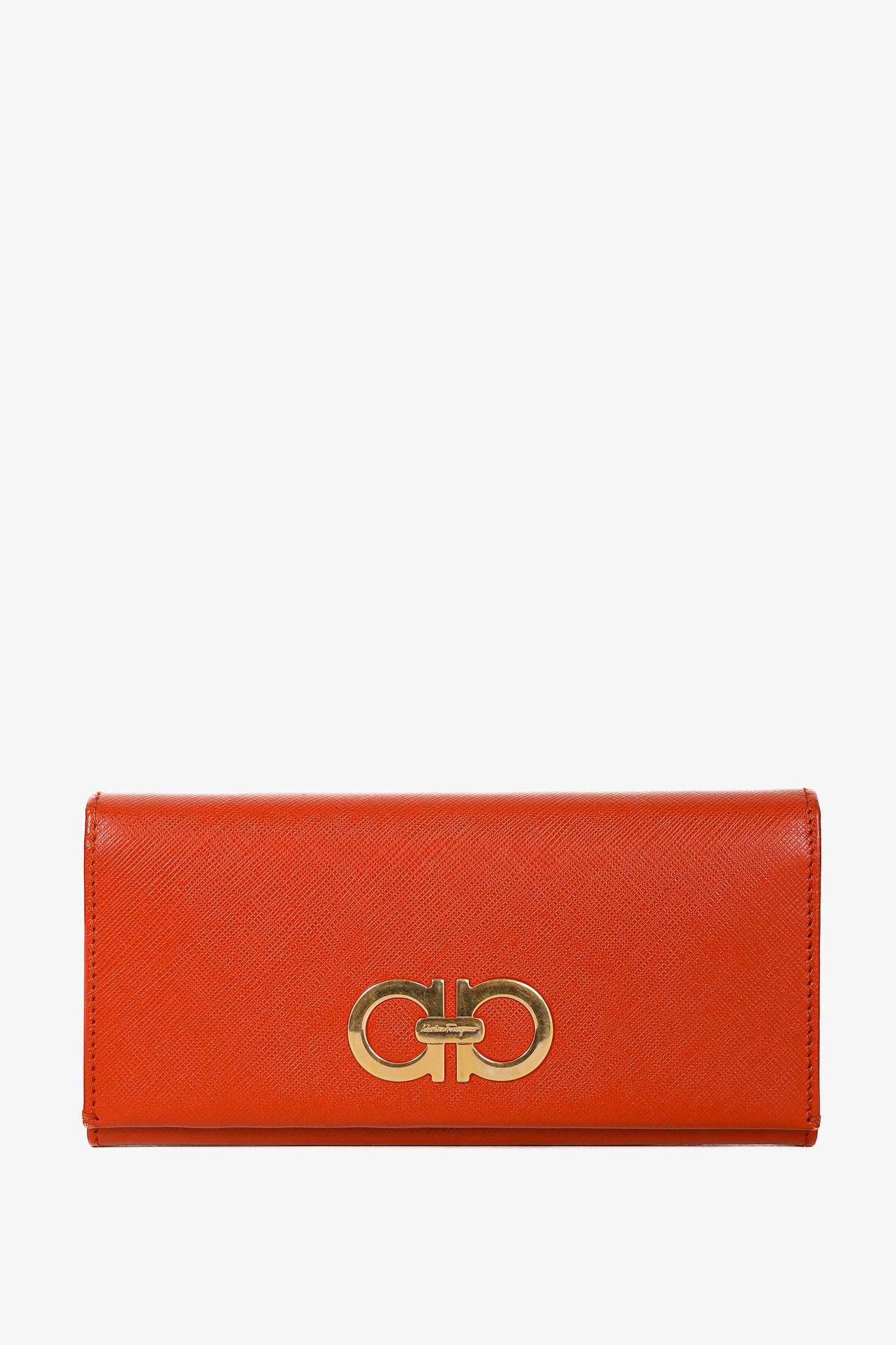 Salvatore Ferragamo Dark Orange Gancini Saffiano-Leather Continental Wallet