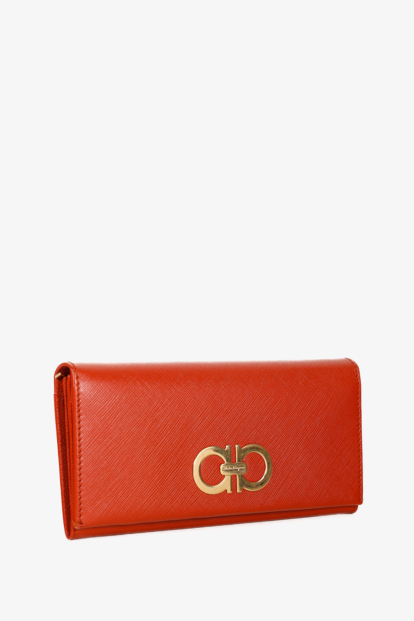Salvatore Ferragamo Dark Orange Gancini Saffiano-Leather Continental Wallet