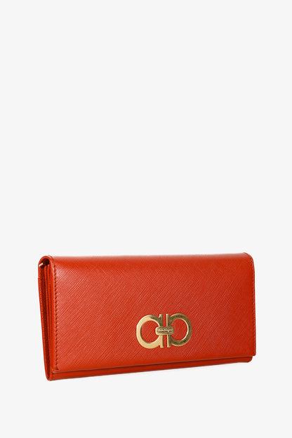 Salvatore Ferragamo Dark Orange Gancini Saffiano-Leather Continental Wallet
