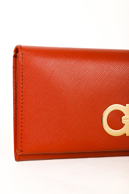 Salvatore Ferragamo Dark Orange Gancini Saffiano-Leather Continental Wallet