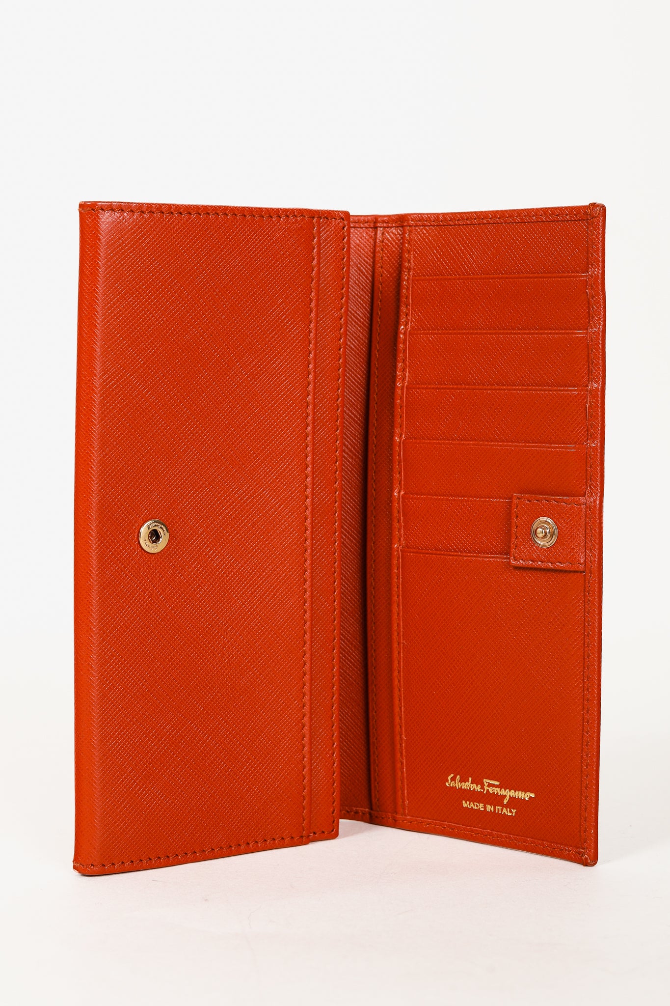 Salvatore Ferragamo Dark Orange Gancini Saffiano-Leather Continental Wallet