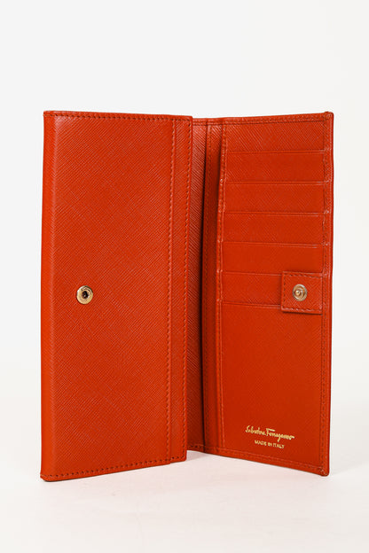 Salvatore Ferragamo Dark Orange Gancini Saffiano-Leather Continental Wallet