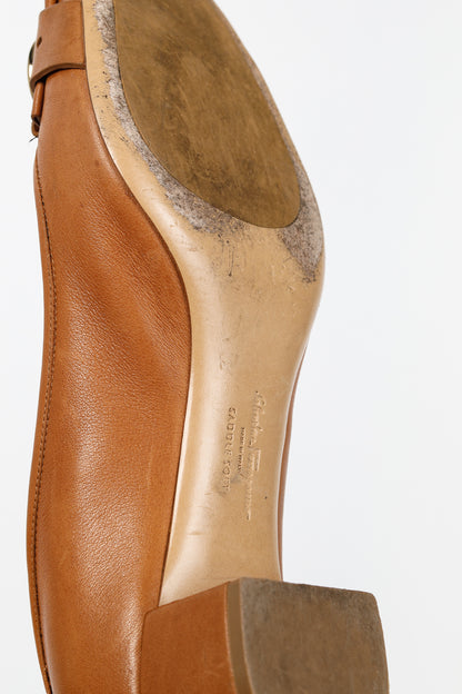 Salvatore Ferragamo Elga Brown Leather Fringe Gancini-Buckle Pumps
