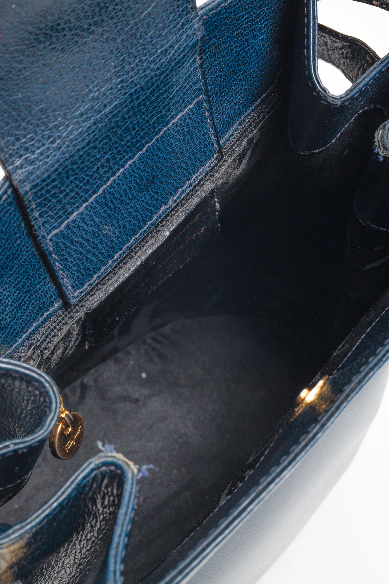 Ferragamo Vintage Leather Navy Blue Bucket Bag