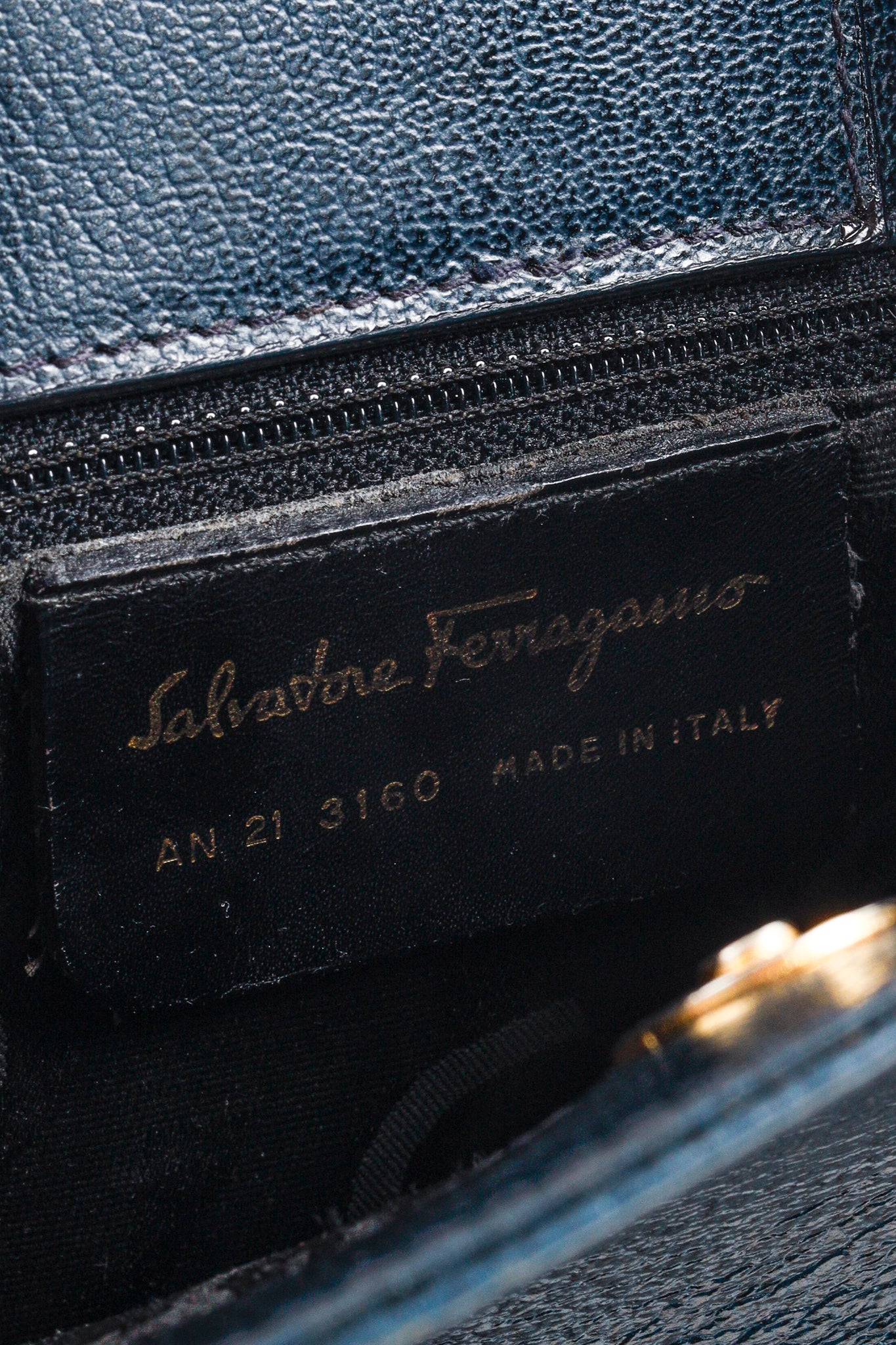 Ferragamo Vintage Leather Navy Blue Bucket Bag