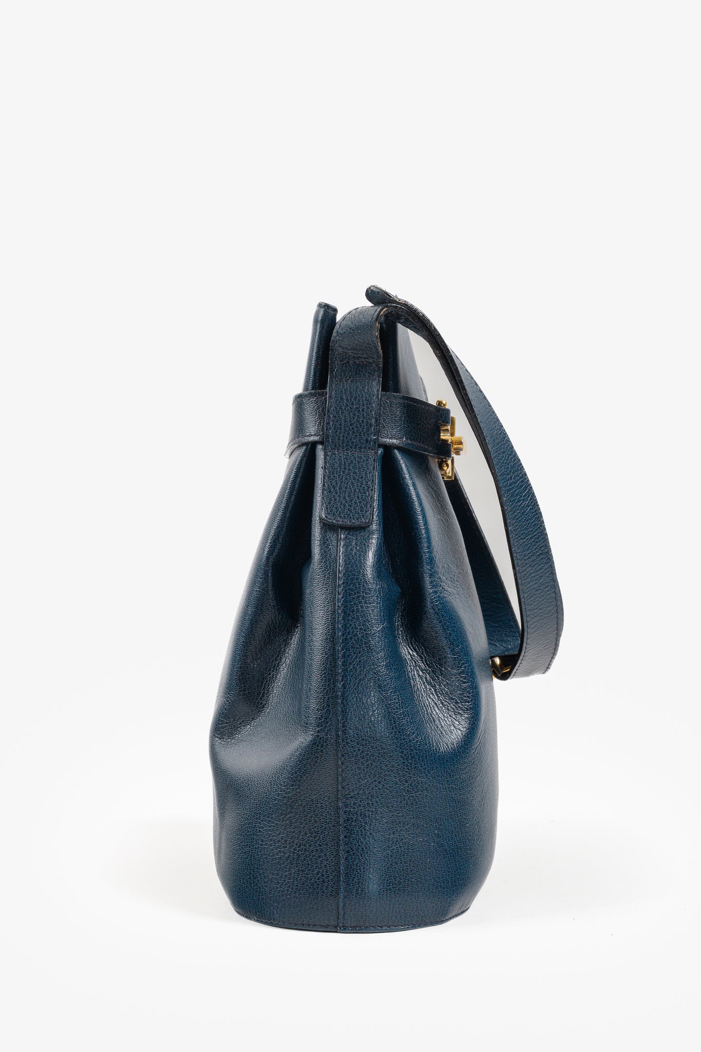 Ferragamo Vintage Leather Navy Blue Bucket Bag