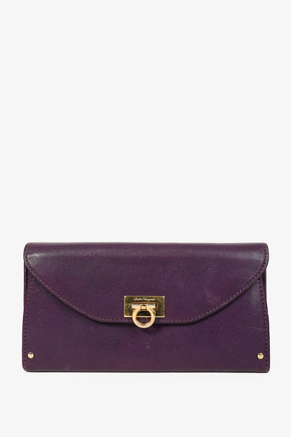 Salvatore Ferragamo Gancini Purple Leather Continental Wallet