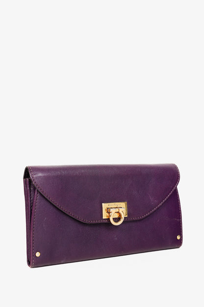 Salvatore Ferragamo Gancini Purple Leather Continental Wallet