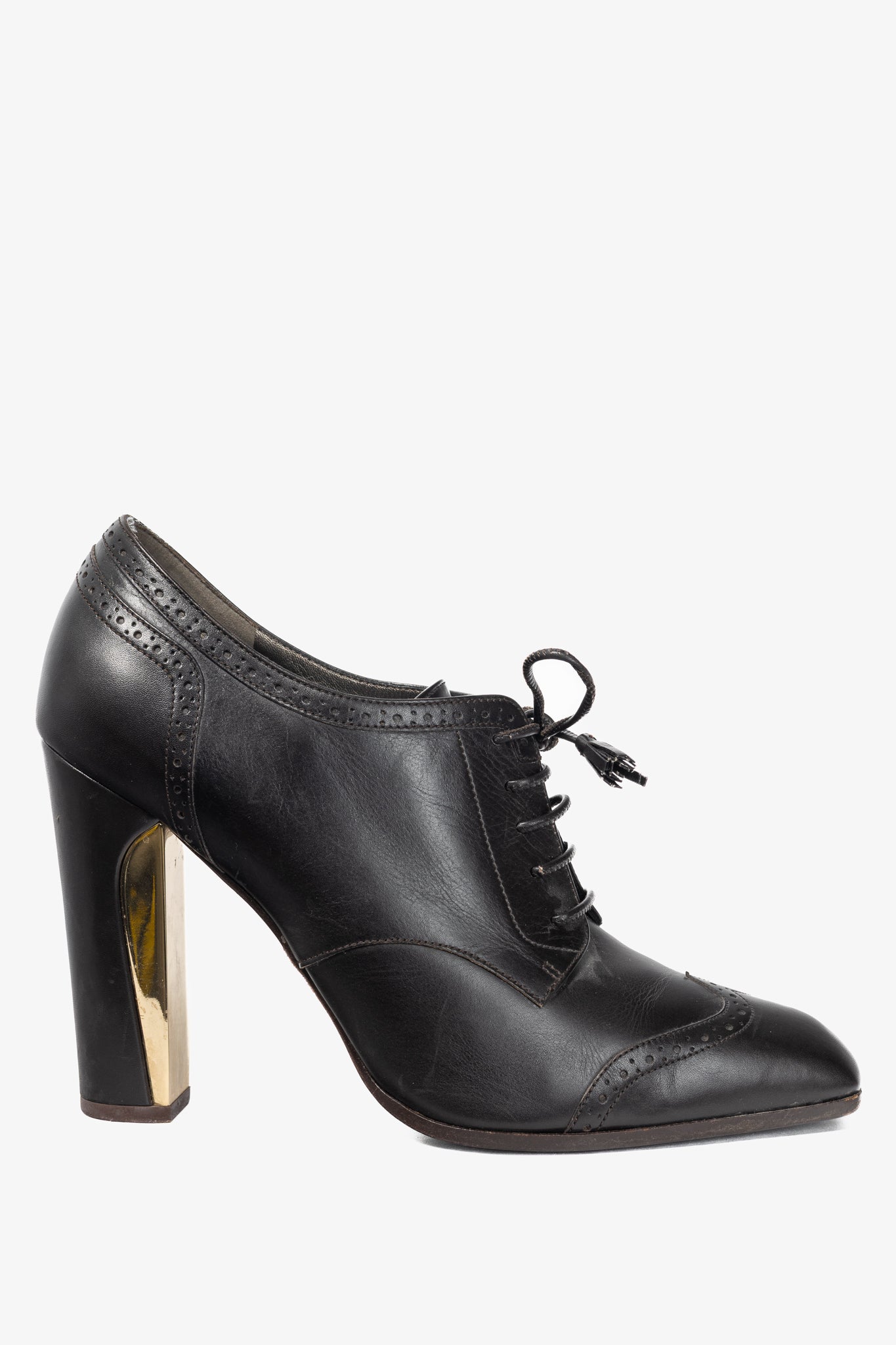 Salvatore Ferragamo Fusadia Fondente Calf Wingtip Derby Heels
