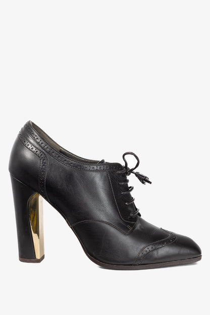 Salvatore Ferragamo Fusadia Fondente Calf Wingtip Derby Heels