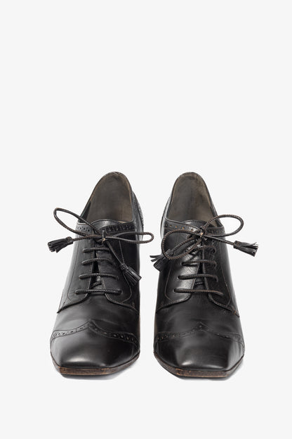 Salvatore Ferragamo Fusadia Fondente Calf Wingtip Derby Heels